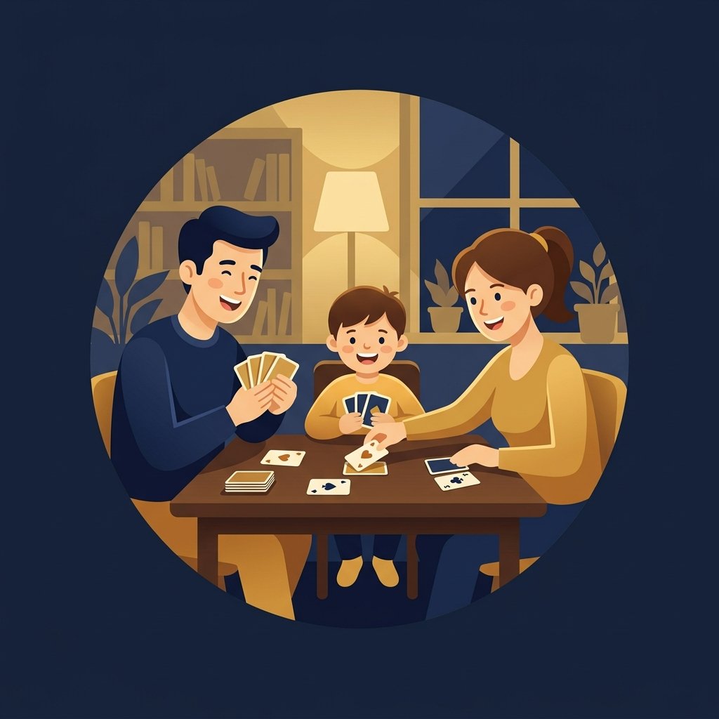 Pais jogando cartas com filho